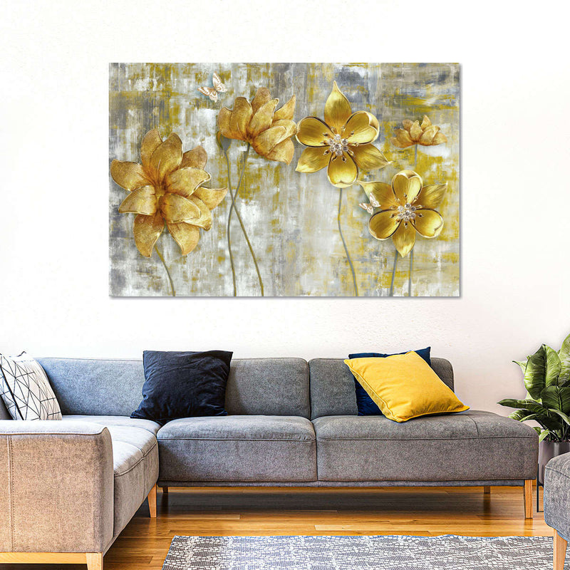 Large Golden Flowers Wall Art