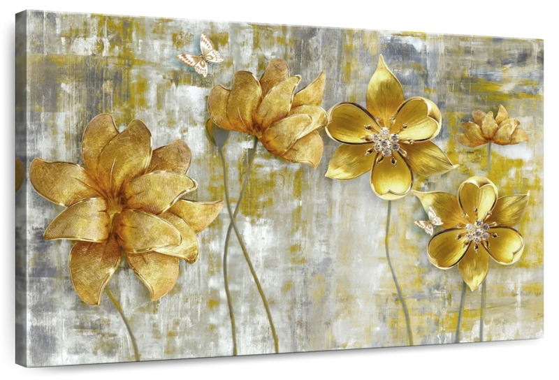 Large Golden Flowers Wall Art