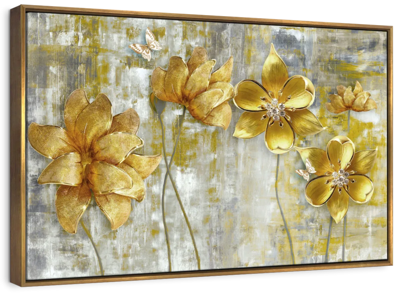 Large Golden Flowers Wall Art