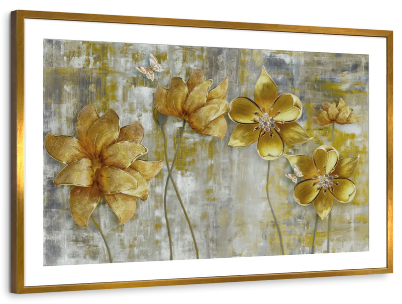 Large Golden Flowers Wall Art