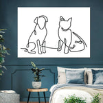 One Line Dog And Cat Wall Art