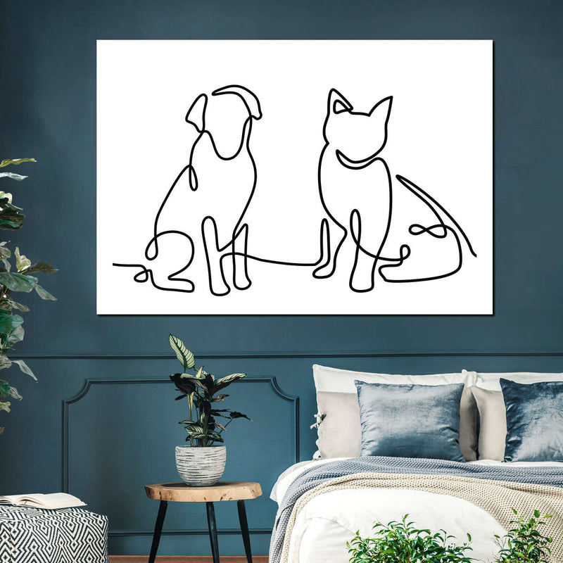 One Line Dog And Cat Wall Art