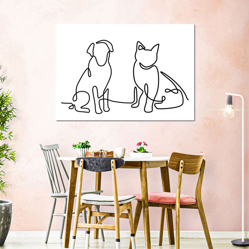 One Line Dog And Cat Wall Art
