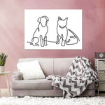 One Line Dog And Cat Wall Art