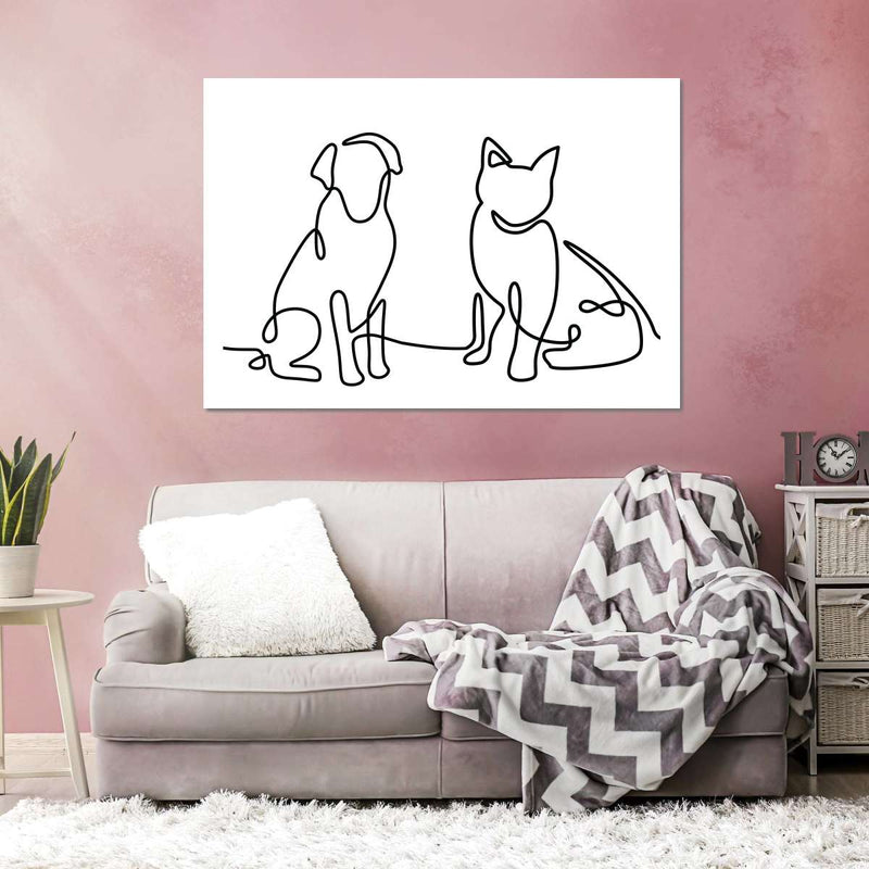 One Line Dog And Cat Wall Art