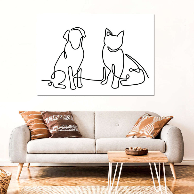 One Line Dog And Cat Wall Art