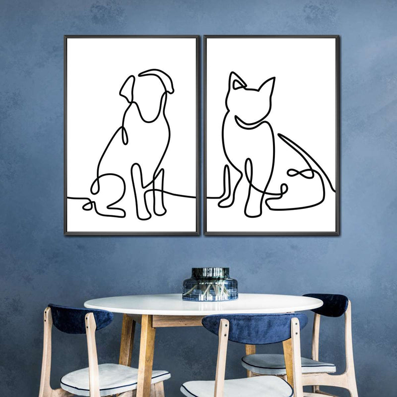 One Line Dog And Cat Wall Art