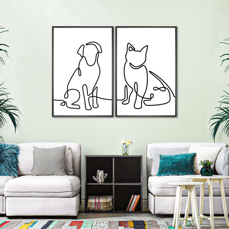 One Line Dog And Cat Wall Art