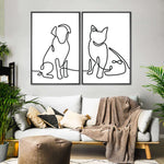 One Line Dog And Cat Wall Art