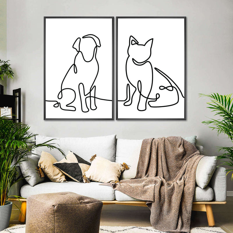One Line Dog And Cat Wall Art