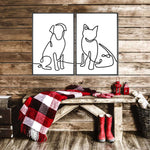 One Line Dog And Cat Wall Art