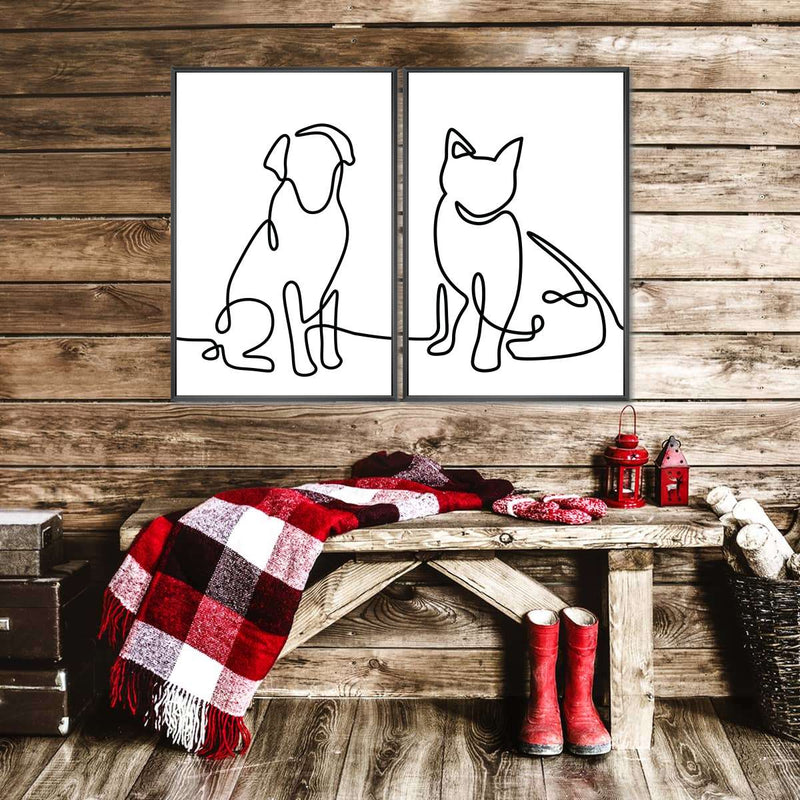 One Line Dog And Cat Wall Art