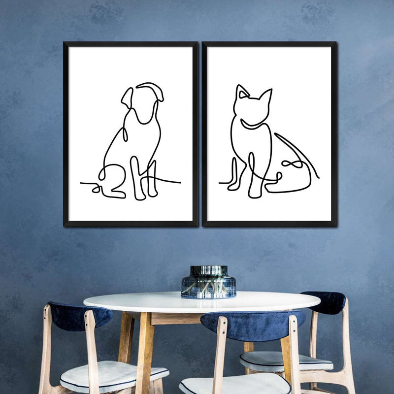 One Line Dog And Cat Wall Art