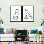 One Line Dog And Cat Wall Art