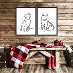 One Line Dog And Cat Wall Art