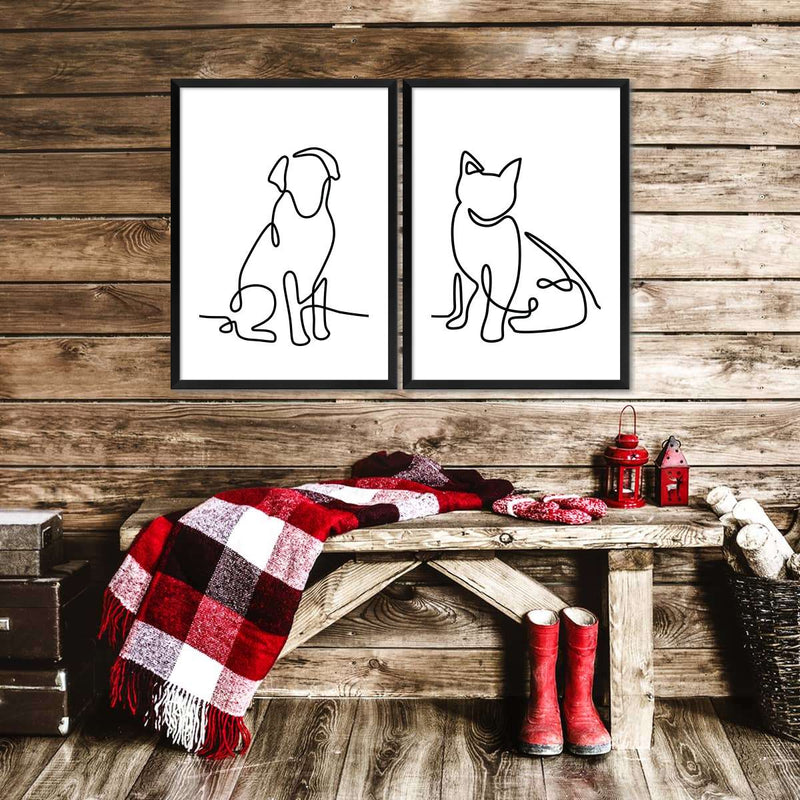 One Line Dog And Cat Wall Art