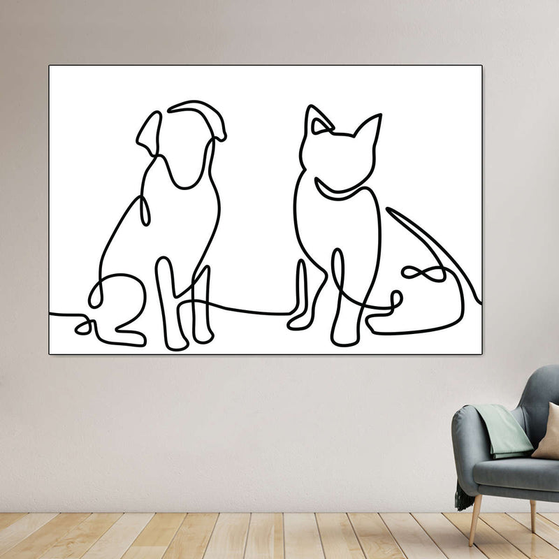 One Line Dog And Cat Wall Art
