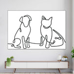 One Line Dog And Cat Wall Art