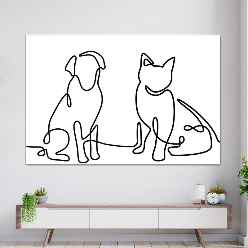 One Line Dog And Cat Wall Art