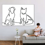 One Line Dog And Cat Wall Art