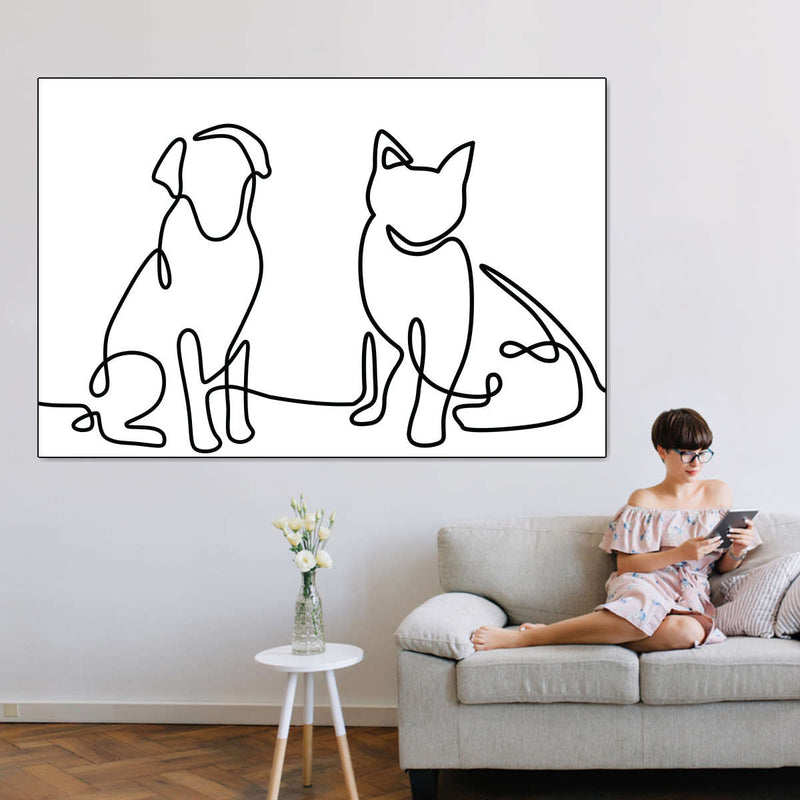 One Line Dog And Cat Wall Art