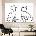 One Line Dog And Cat Wall Art