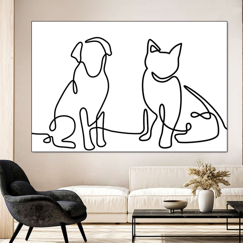 One Line Dog And Cat Wall Art