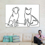 One Line Dog And Cat Wall Art