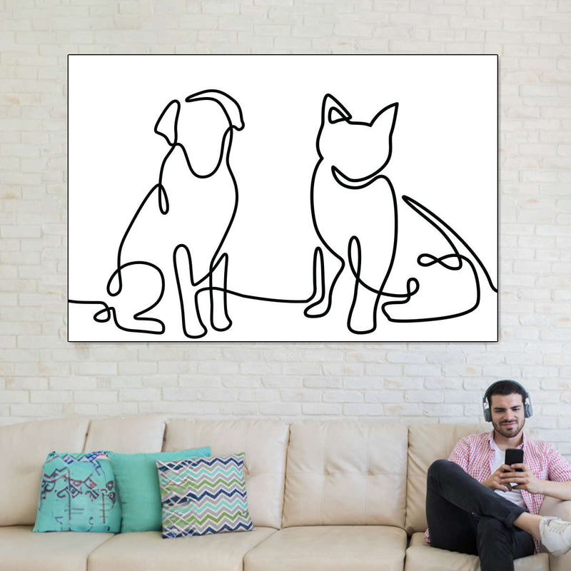 One Line Dog And Cat Wall Art