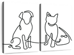 One Line Dog And Cat Wall Art