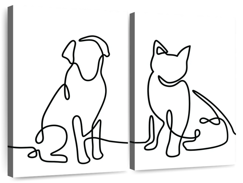 One Line Dog And Cat Wall Art