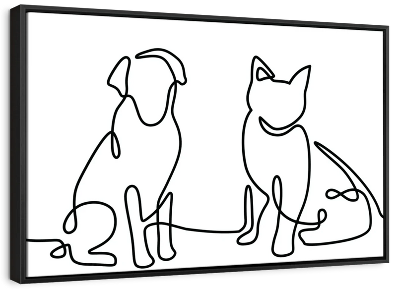 One Line Dog And Cat Wall Art