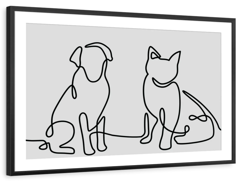 One Line Dog And Cat Wall Art