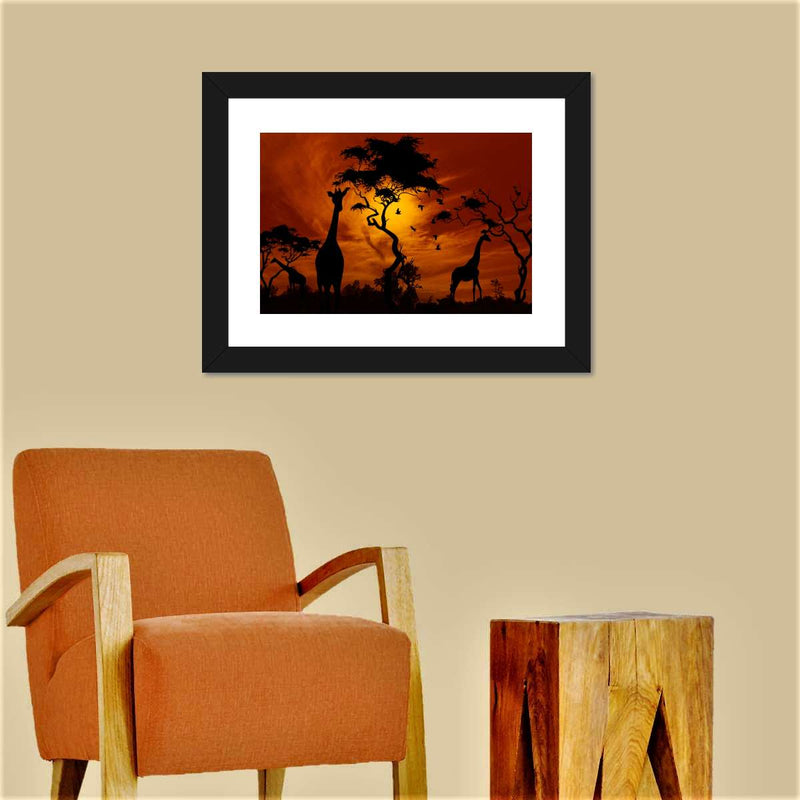 Silhouetted African Giraffes Wall Art