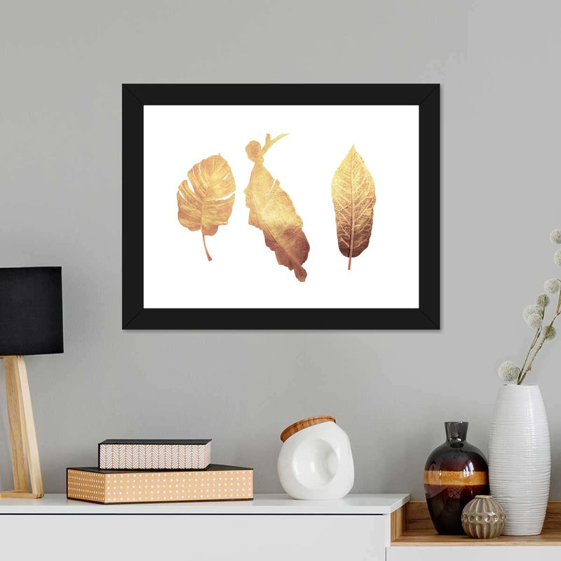 Triple Golden Leaves Wall Art