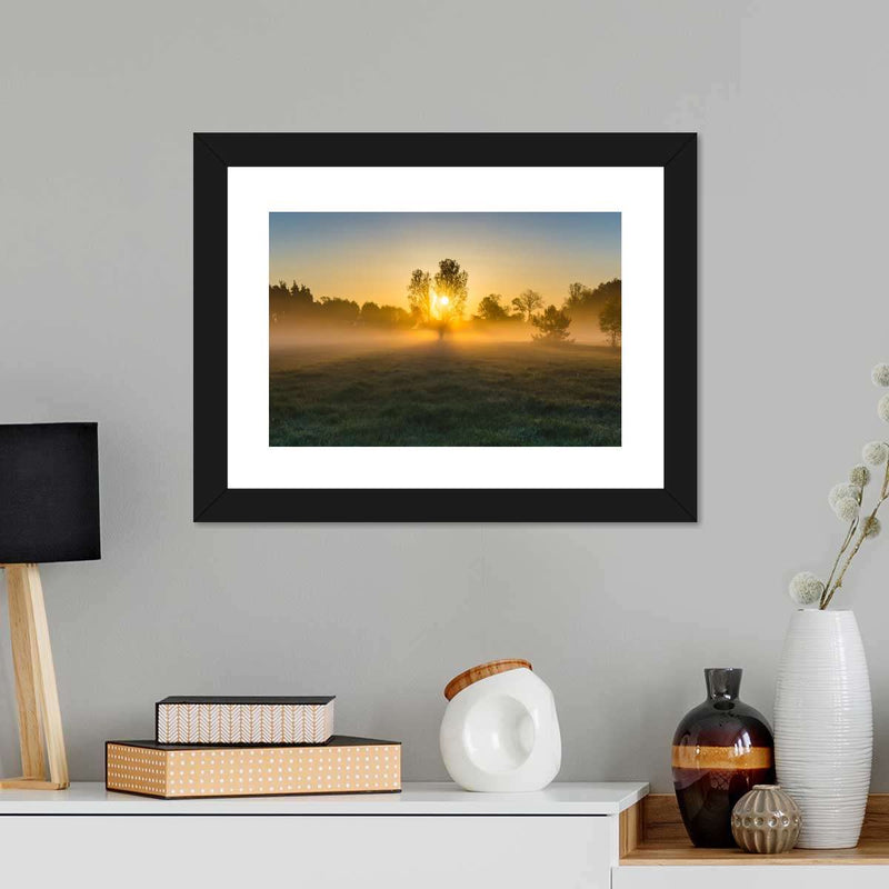 Misty Meadow At Sunrise Wall Art