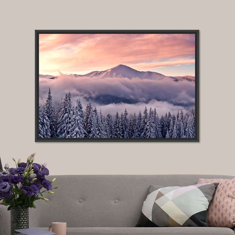 Snowy Mountain At Sunset Wall Art