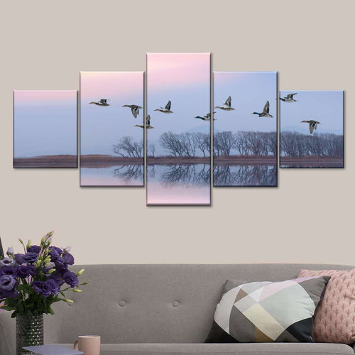 Pink Sky Over Ducks Wall Art