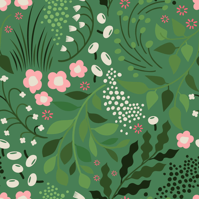 Voguish Green Wallpaper with Little Flowers Fashionable