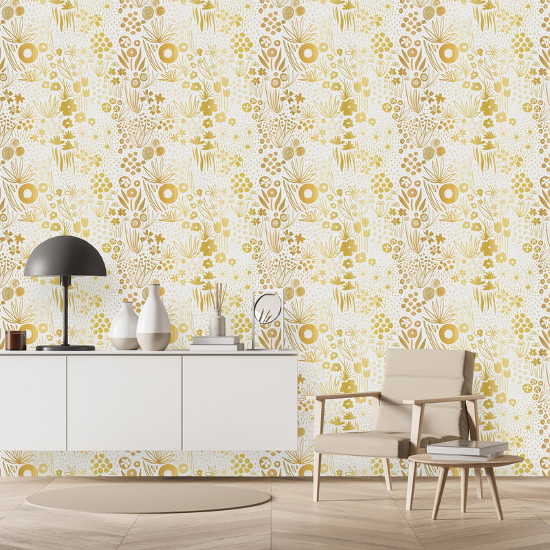 Yellow Floral Pattern Wallpaper