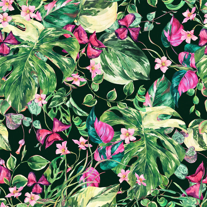 Elegant Green and Pink Leaves Wallpaper Vogue