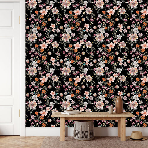Fashionable Dark Wallpaper with Light Flowers Vogue