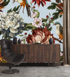 Blue Wallpaper with Flowers and Birds