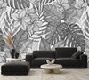 Black and White Exotic Leaves Wallpaper
