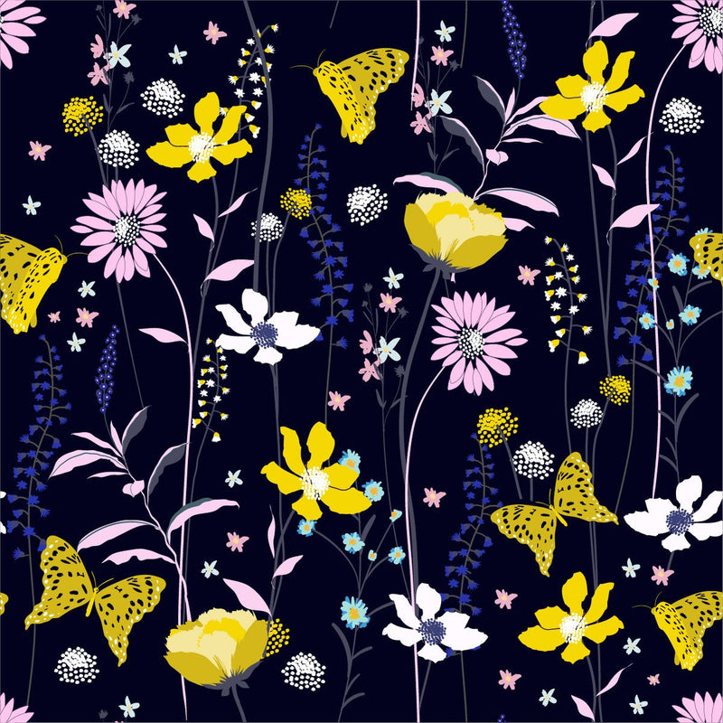 Yellow Flowers and Butterflies Wallpaper