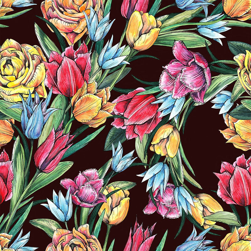 Black Wallpaper with Tulips