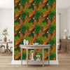 Orange Wallpaper with Exotic Leaves