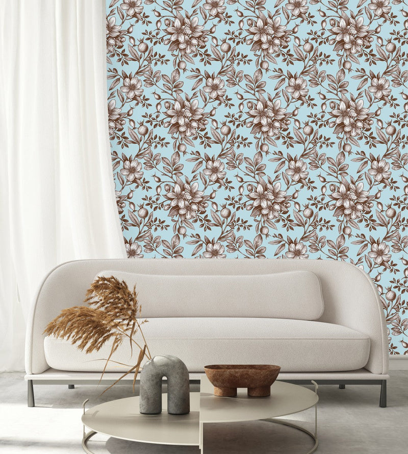 Stylish Blue Floral Wallpaper Chic High-Quality