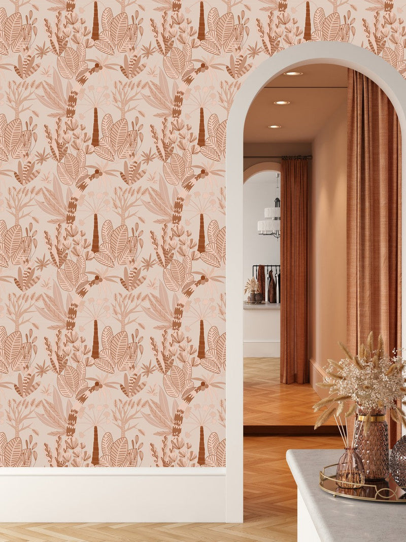 Contemporary Beige Leaves Wallpaper Quality