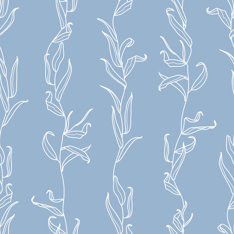 Blue Wallpaper with White Leaves